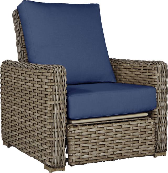 Siesta Key Driftwood Outdoor Recliner with Indigo Cushions - Thumbnail - Image 1