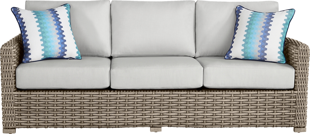 Siesta Key Driftwood Outdoor Sofa with Dove Cushions