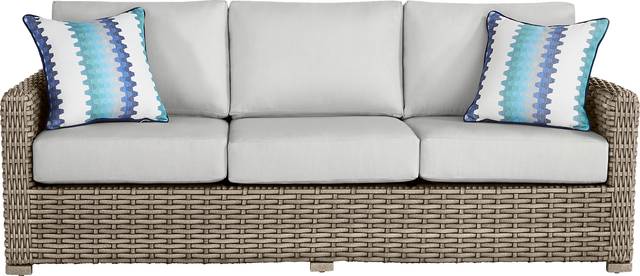Siesta Key Driftwood Outdoor Sofa with Dove Cushions - Thumbnail - Image 1