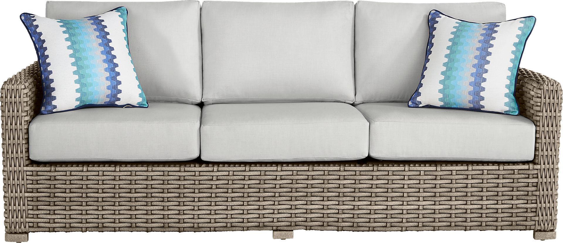 Siesta Key Driftwood Outdoor Sofa with Dove Cushions - Image 1