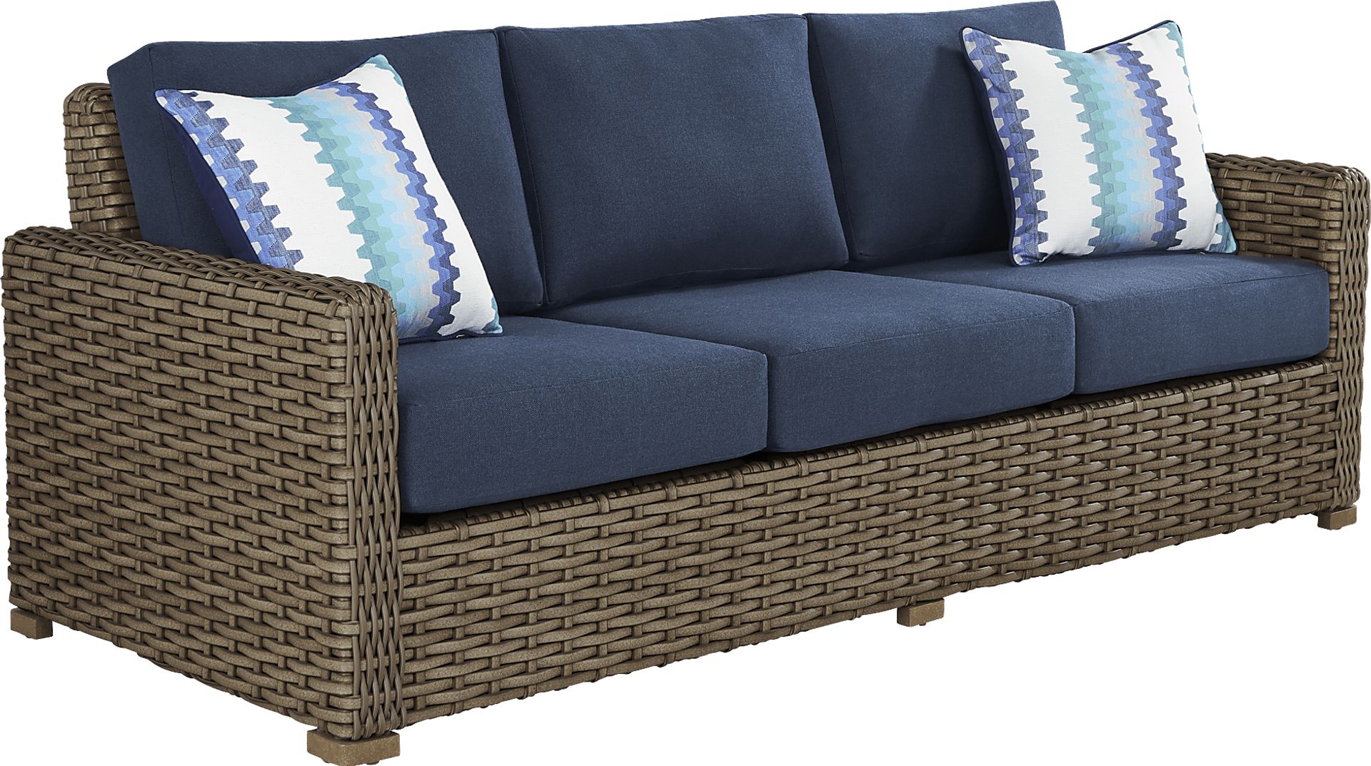 Siesta Key Driftwood 4 Pc Outdoor Seating Set with Indigo Cushions - Image 3