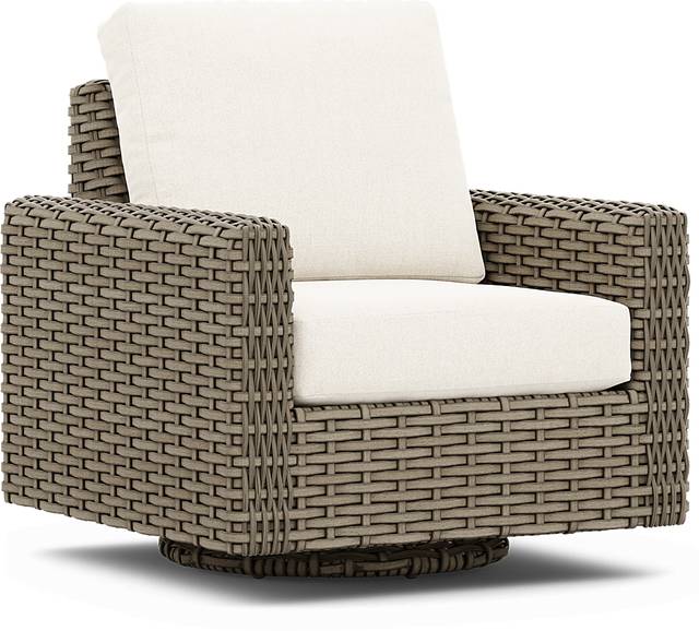 Siesta Key Driftwood Outdoor Swivel Chair with Desert Cushions - Thumbnail - Image 1