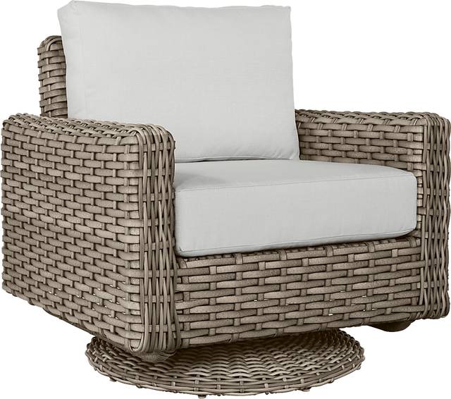Siesta Key Driftwood Outdoor Swivel Chair with Dove Cushions - Thumbnail - Image 1