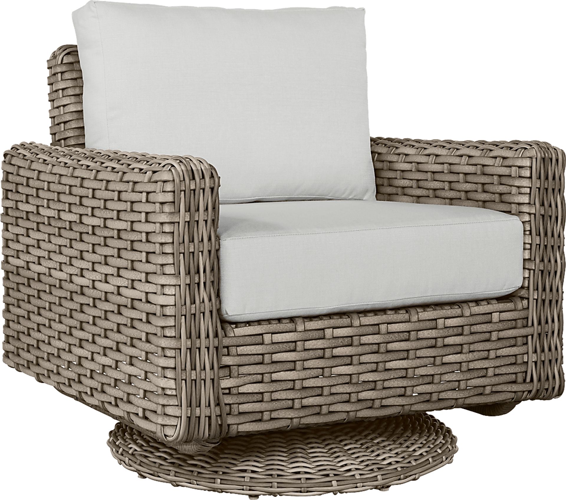 Siesta Key Driftwood Outdoor Swivel Chair with Dove Cushions - Image 1