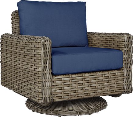 Siesta Key Driftwood Outdoor Swivel Chair with Indigo Cushions