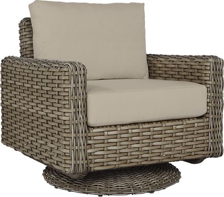 Siesta Key Driftwood Outdoor Swivel Chair with Pebble Cushions