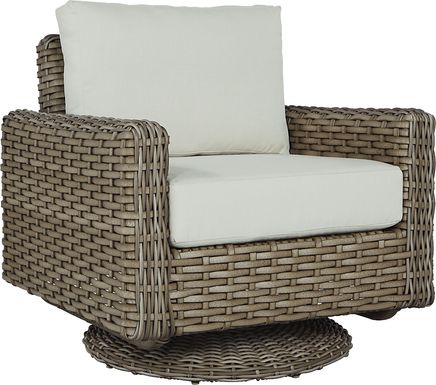Siesta Key Driftwood Outdoor Swivel Chair with Rollo Seafoam Cushions
