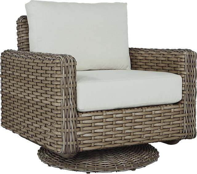 Siesta Key Driftwood Outdoor Swivel Chair with Rollo Seafoam Cushions - Thumbnail - Image 1