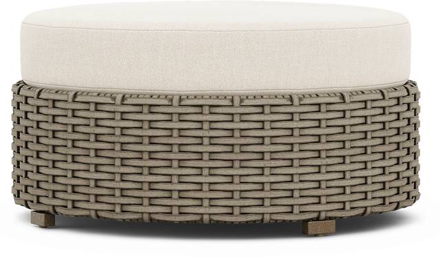 Siesta Key Driftwood Round Outdoor Ottoman with Desert Cushion - Thumbnail - Image 1