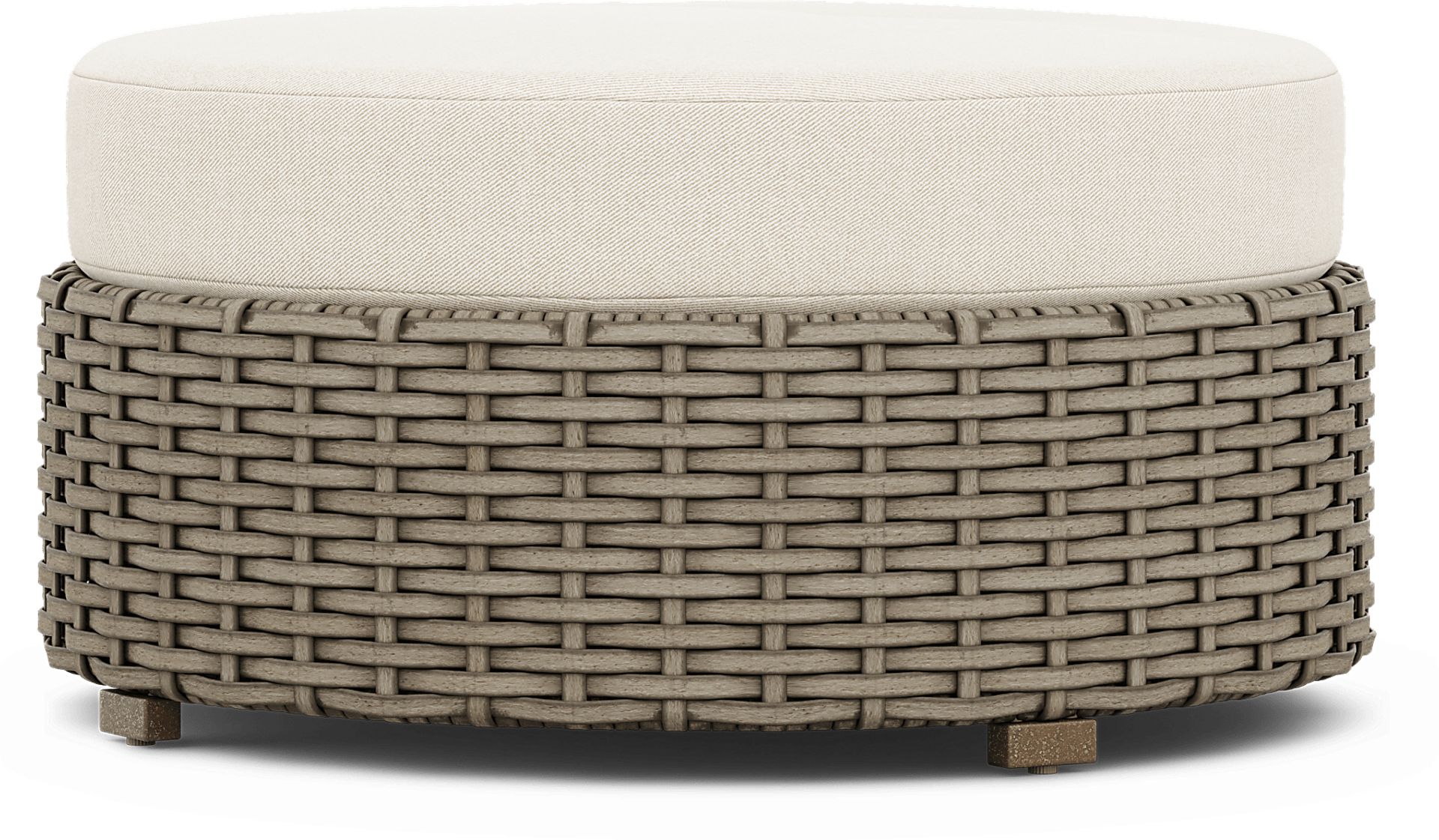 Siesta Key Driftwood Round Outdoor Ottoman with Desert Cushion - Image 1