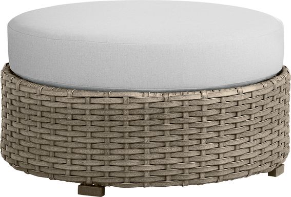 Siesta Key Driftwood Finish Round Outdoor Ottoman with Dove Cushion