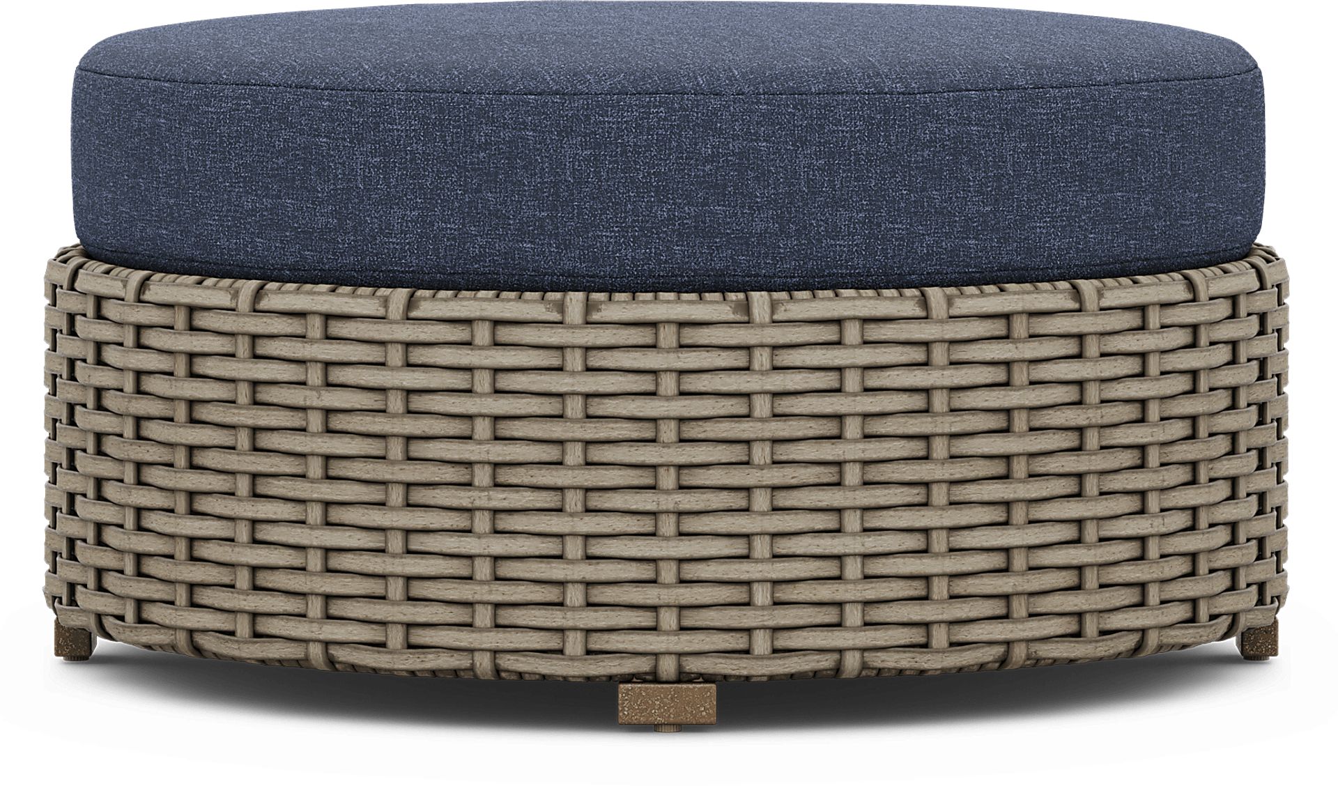Siesta Key Driftwood Round Outdoor Ottoman with Ink Cushion - Image 2