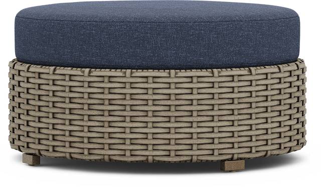 Siesta Key Driftwood Round Outdoor Ottoman with Ink Cushion - Thumbnail - Image 1