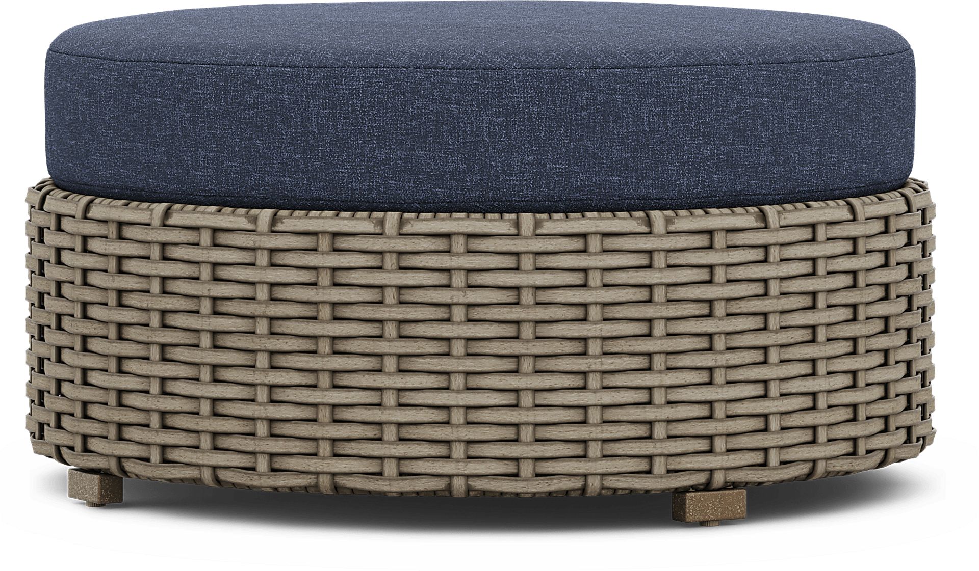 Siesta Key Driftwood Round Outdoor Ottoman with Ink Cushion - Image 1