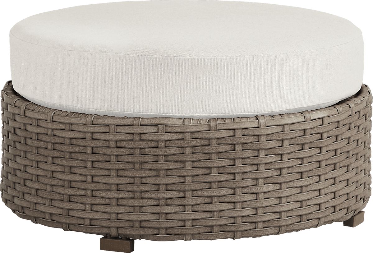 Siesta Key Driftwood Light Wood Linen Beige Wicker Outdoor Round ...