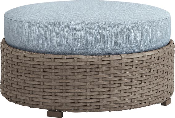 Siesta Key Driftwood Round Outdoor Ottoman with Steel Cushions