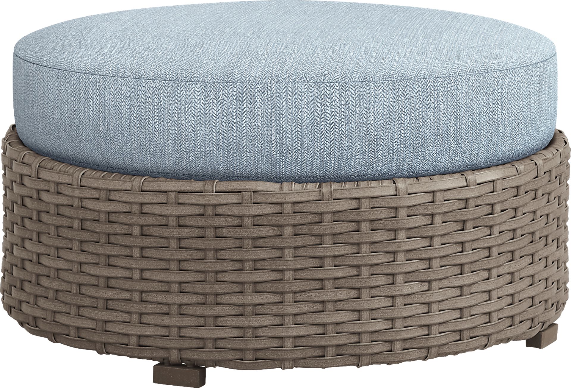 Siesta Key Driftwood Round Outdoor Ottoman with Steel Cushions - Image 1