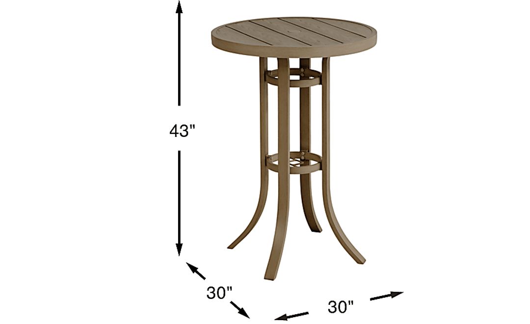 Siesta Key Gray 30" Round Bar Height Outdoor Dining Table with Umbrella Hole