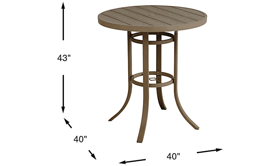 Siesta Key Gray 40" Round Bar Height Outdoor Dining Table with Umbrella Hole