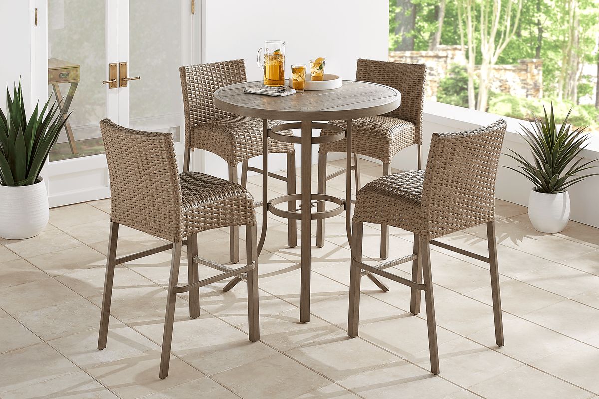 Siesta Key 5 Pc Gray Aluminum Outdoor Dining Set With 40 In. Bar Table ...