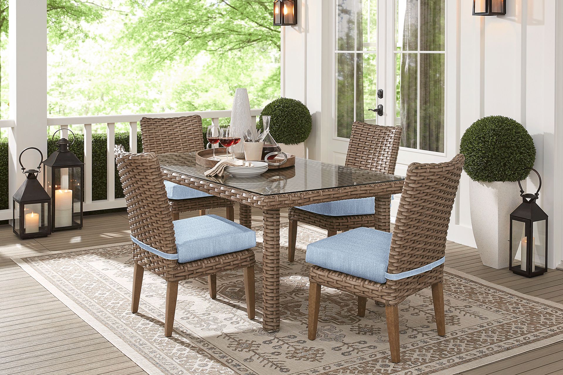 Siesta Key Driftwood 5 Pc 72 in. Rectangle Outdoor Dining Set with Steel Cushions - Image 1