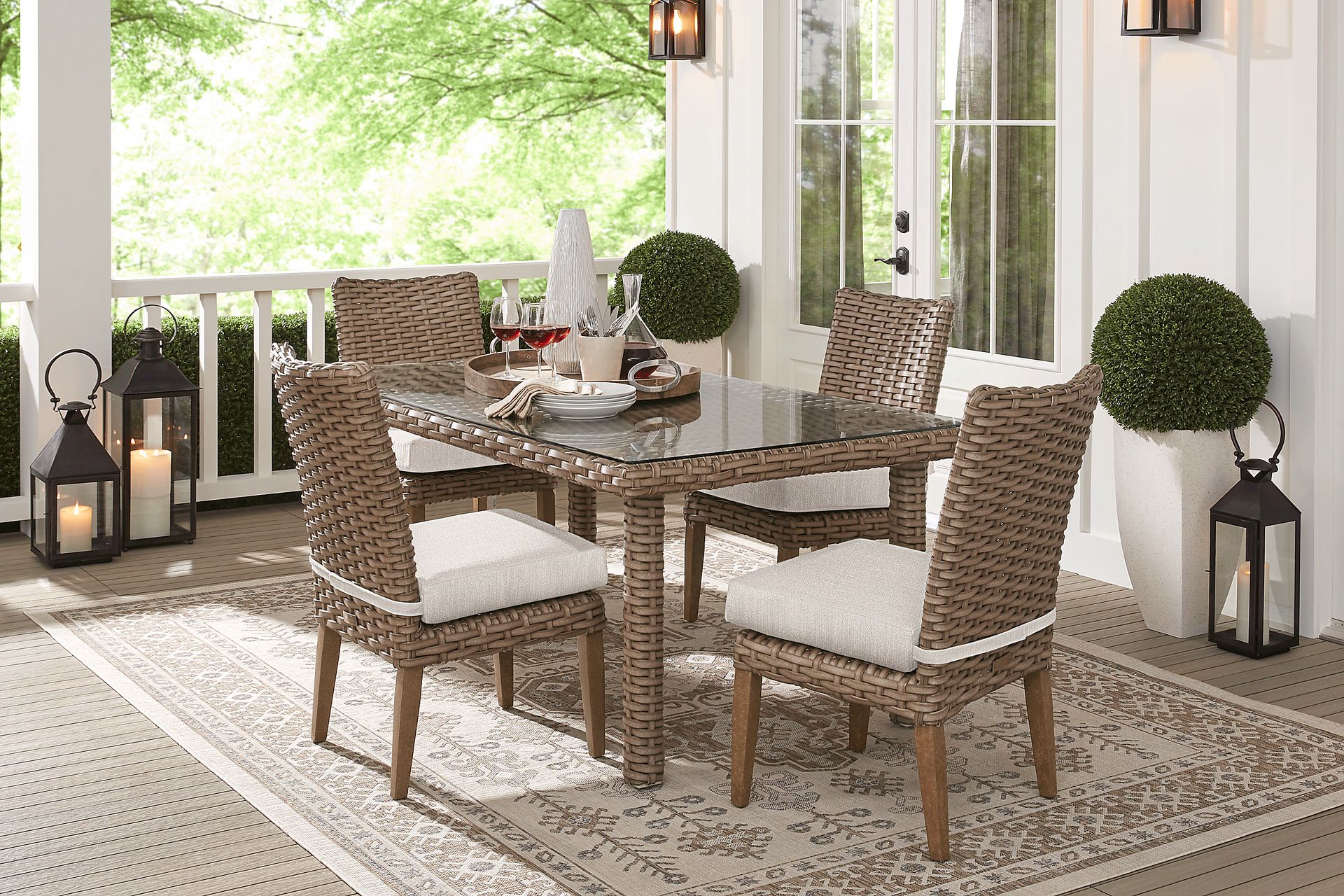 Siesta Key Driftwood 5 Pc 72 in. Rectangle Outdoor Dining Set with Twine Cushions - Image 1