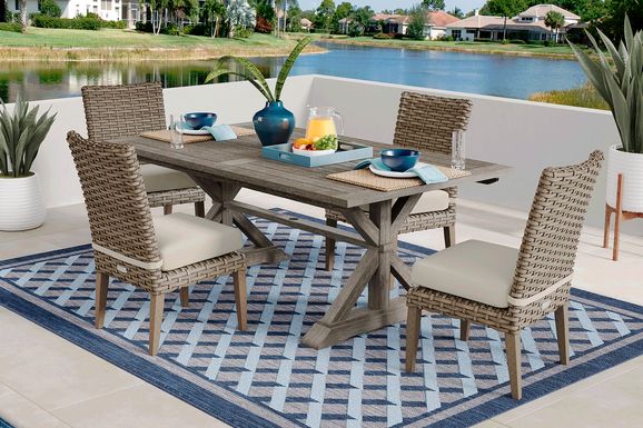 Siesta Key Gray 5 Pc Rectangle Outdoor Dining Set with Linen Cushions
