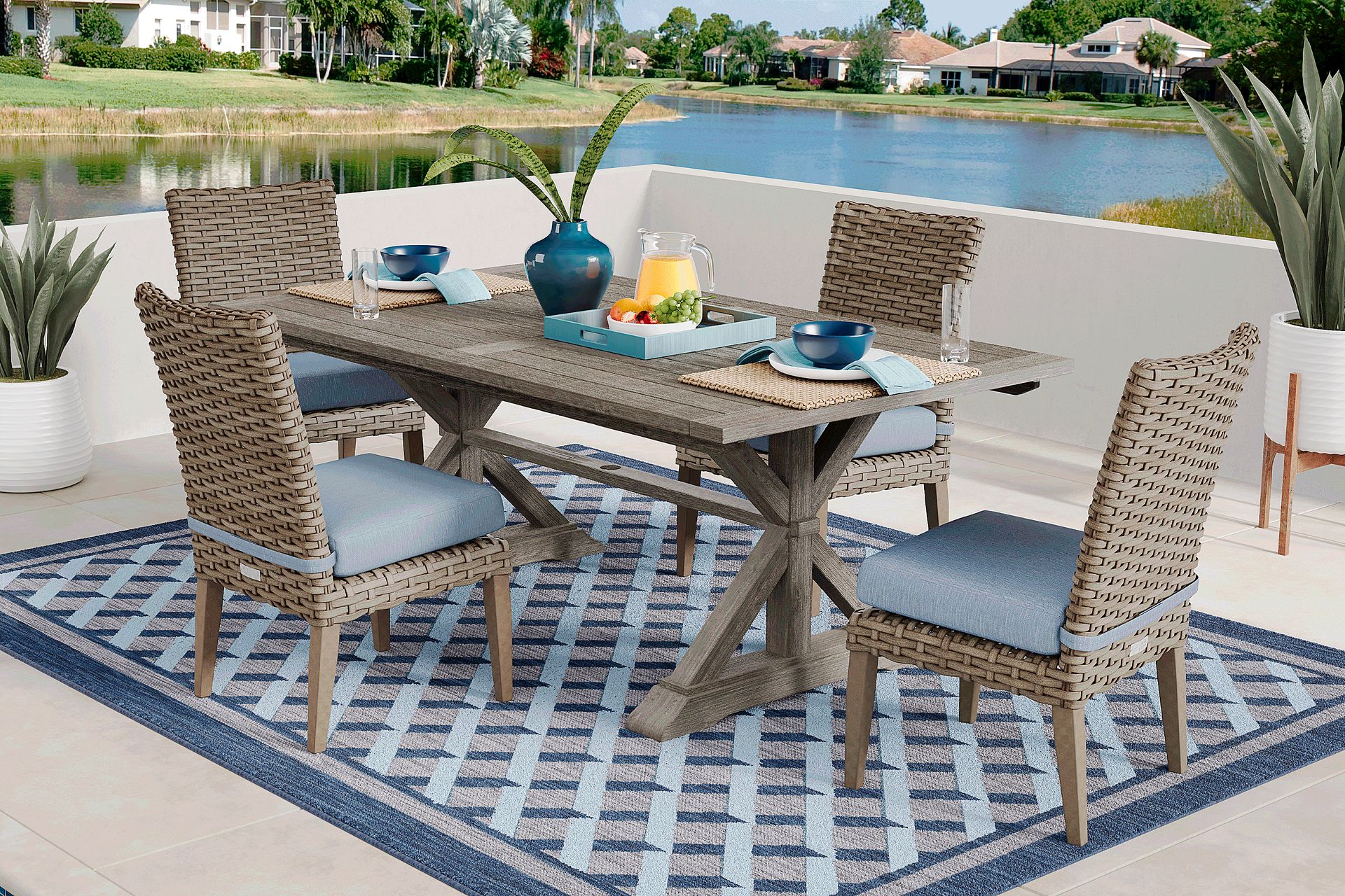 Siesta Key Gray 5 Pc Rectangle Outdoor Dining Set with Steel Cushions - Image 1