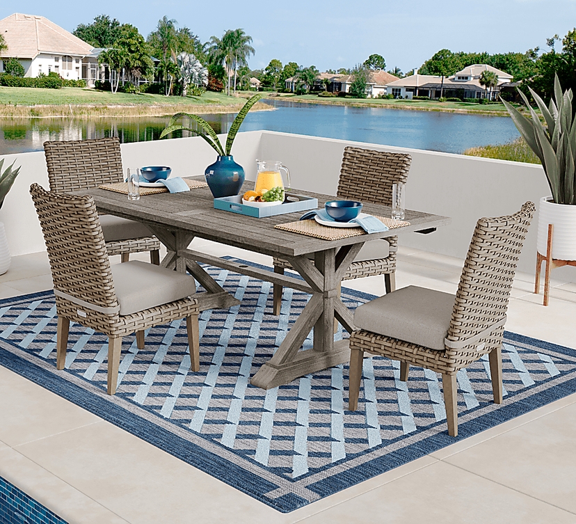 Siesta Key 5 Pc Gray Twine Wood Outdoor Dining Set With 76 In