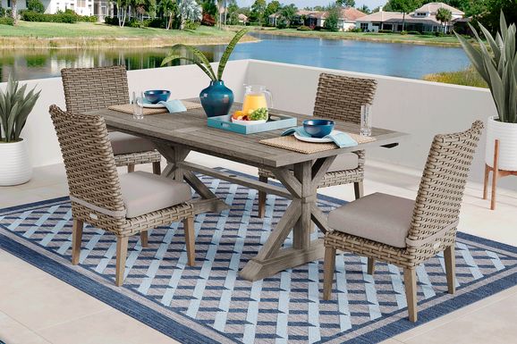 Siesta Key Gray 5 Pc Rectangle Outdoor Dining Set with Twine Cushions