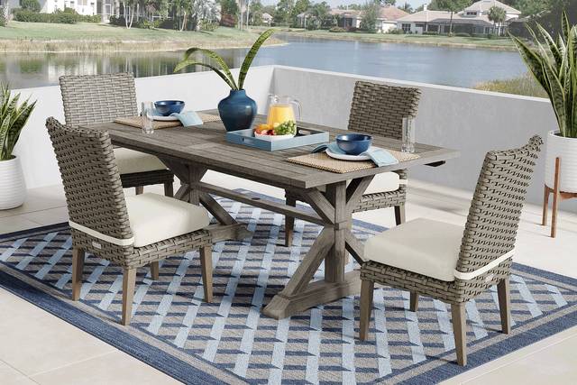 Siesta Key Gray 5 Pc Outdoor Dining Set with Desert Cushions - Thumbnail - Image 1