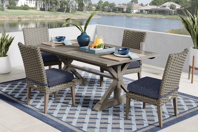 Siesta Key Gray 5 Pc Outdoor Dining Set with Ink Cushions - Thumbnail - Image 1