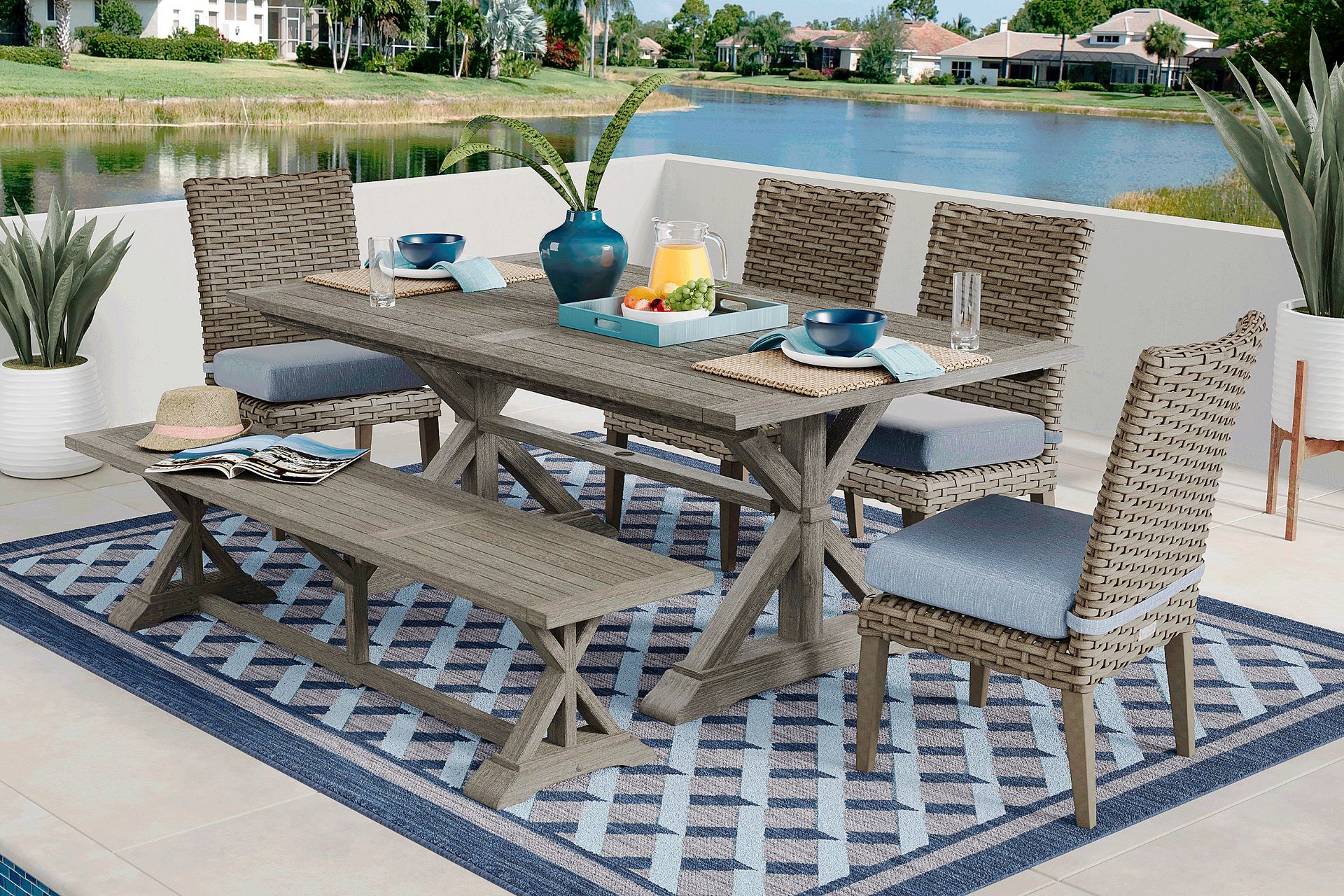 Siesta Key Gray 6 Pc Rectangle Outdoor Dining Set with Steel Cushions - Image 1