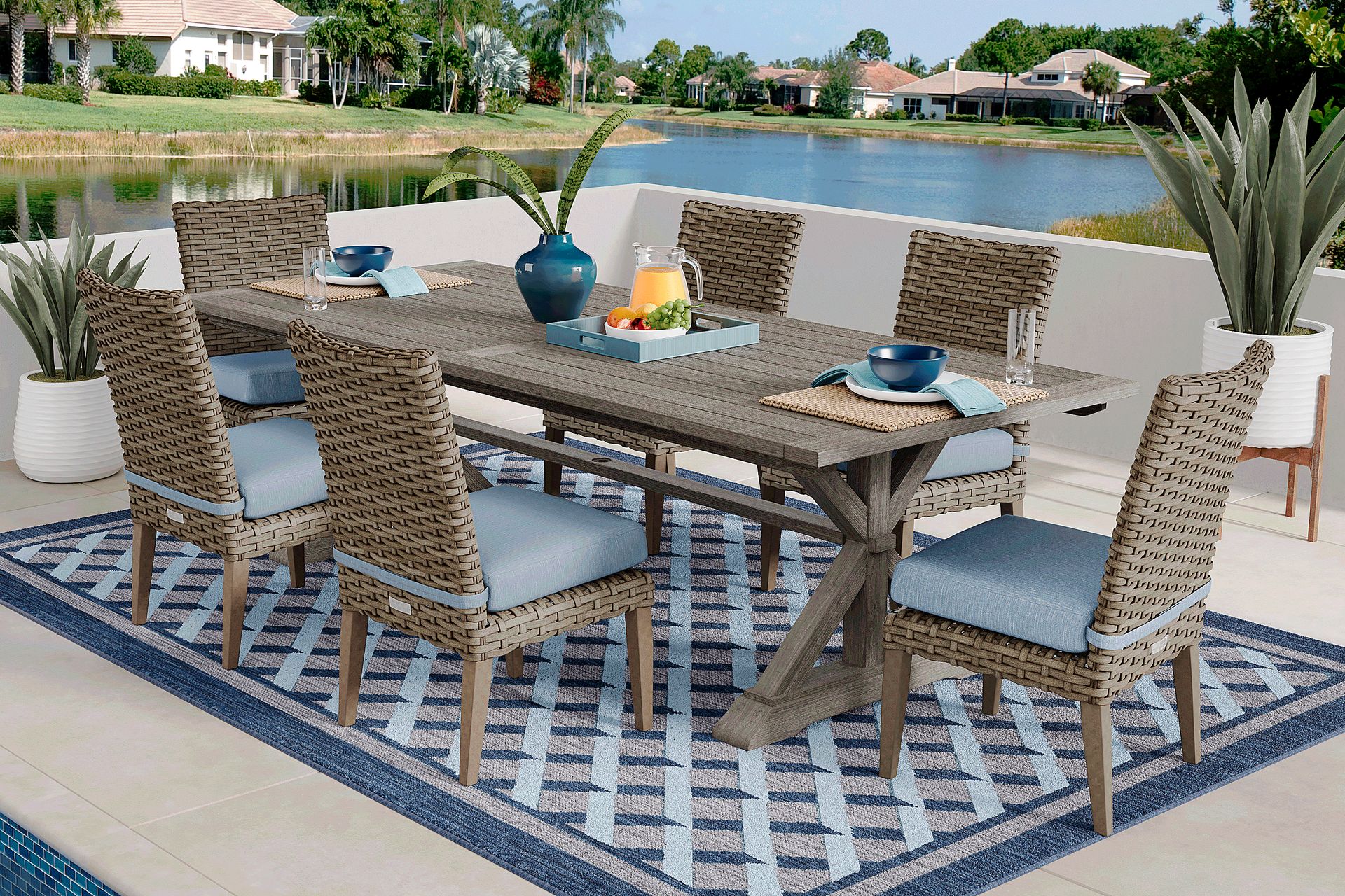 Siesta Key Gray 7 Pc Rectangle Outdoor Dining Set with Steel Cushions - Image 1