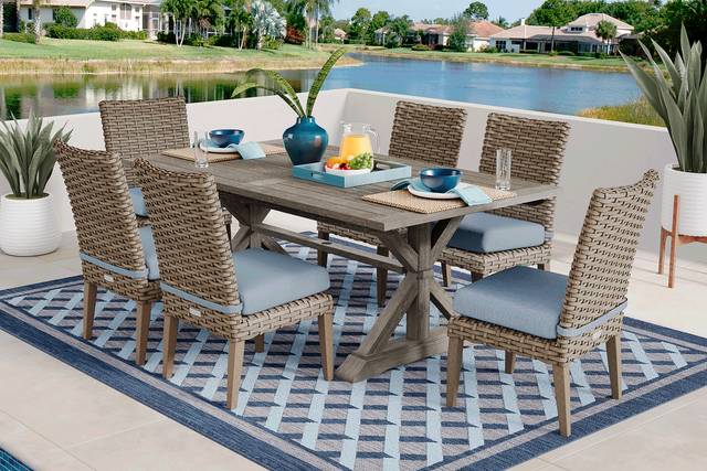 Siesta Key Gray 7 Pc Rectangle Outdoor Dining Set with Steel Cushions - Thumbnail - Image 1
