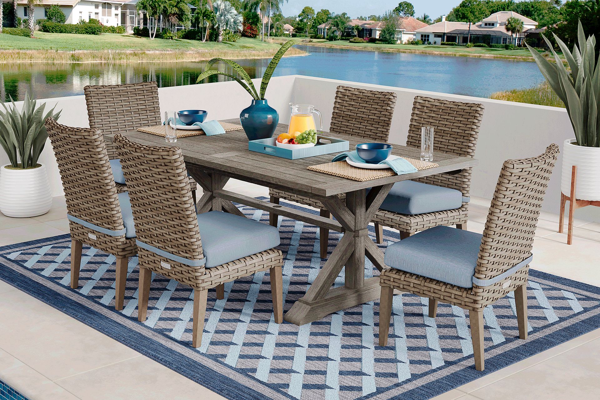 Siesta Key Gray 7 Pc Rectangle Outdoor Dining Set with Steel Cushions - Image 1
