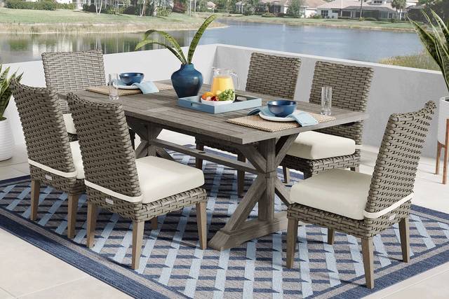 Siesta Key Gray 7 Pc Outdoor Dining Set with Desert Cushions - Thumbnail - Image 1