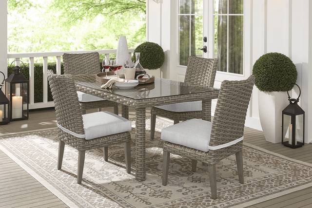 Siesta Key Gray 7 Pc Outdoor Dining Set with Dove Cushions - Thumbnail - Image 1