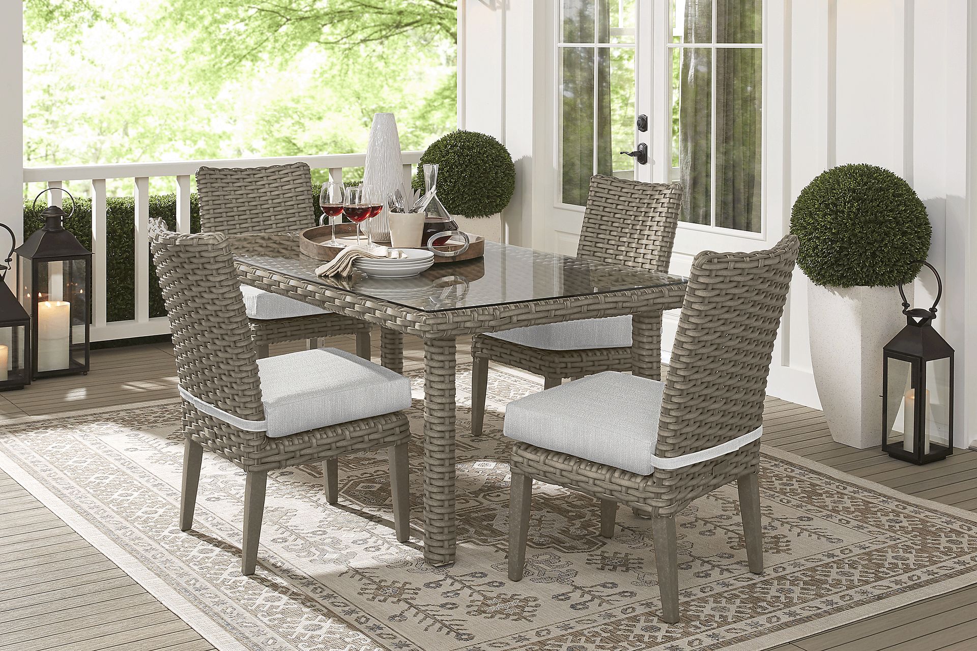 Siesta Key Gray 7 Pc Outdoor Dining Set with Dove Cushions - Image 1