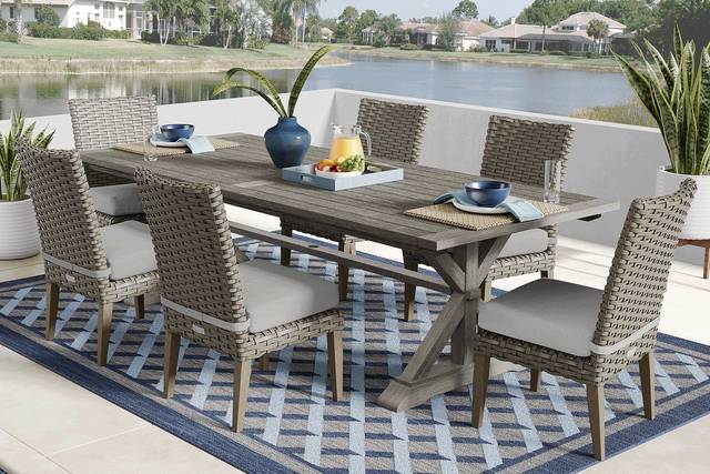Siesta Key Gray 7 Pc Outdoor Dining Set with Dove Cushions - Thumbnail - Image 1