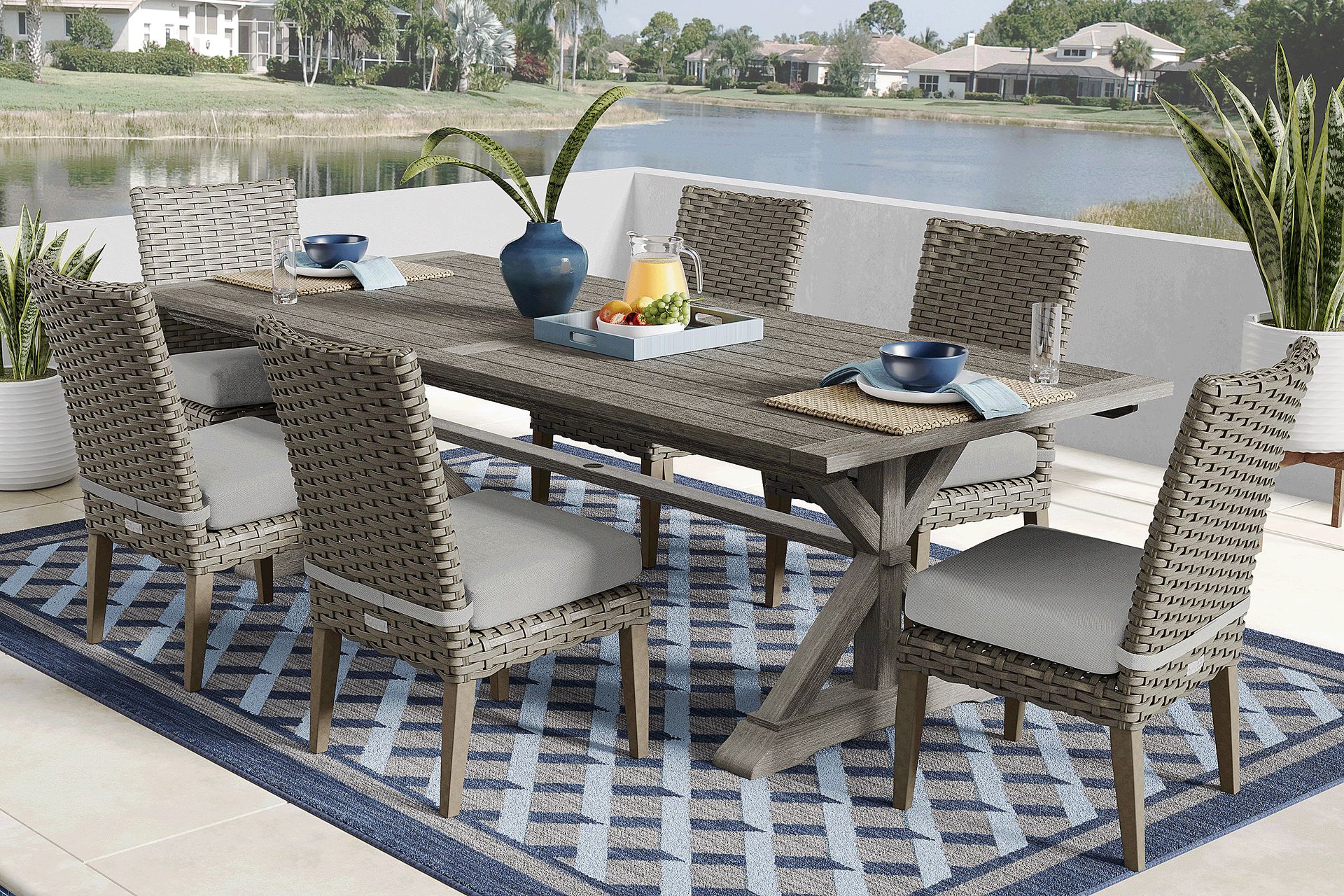 Siesta Key Gray 7 Pc Outdoor Dining Set with Dove Cushions - Image 1