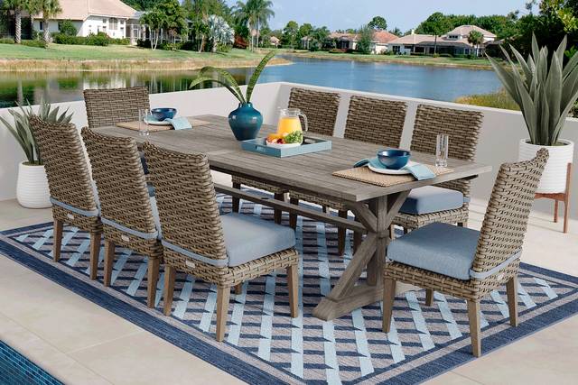 Siesta Key Gray 9 Pc Rectangle Outdoor Dining Set with Steel Cushions - Thumbnail - Image 1