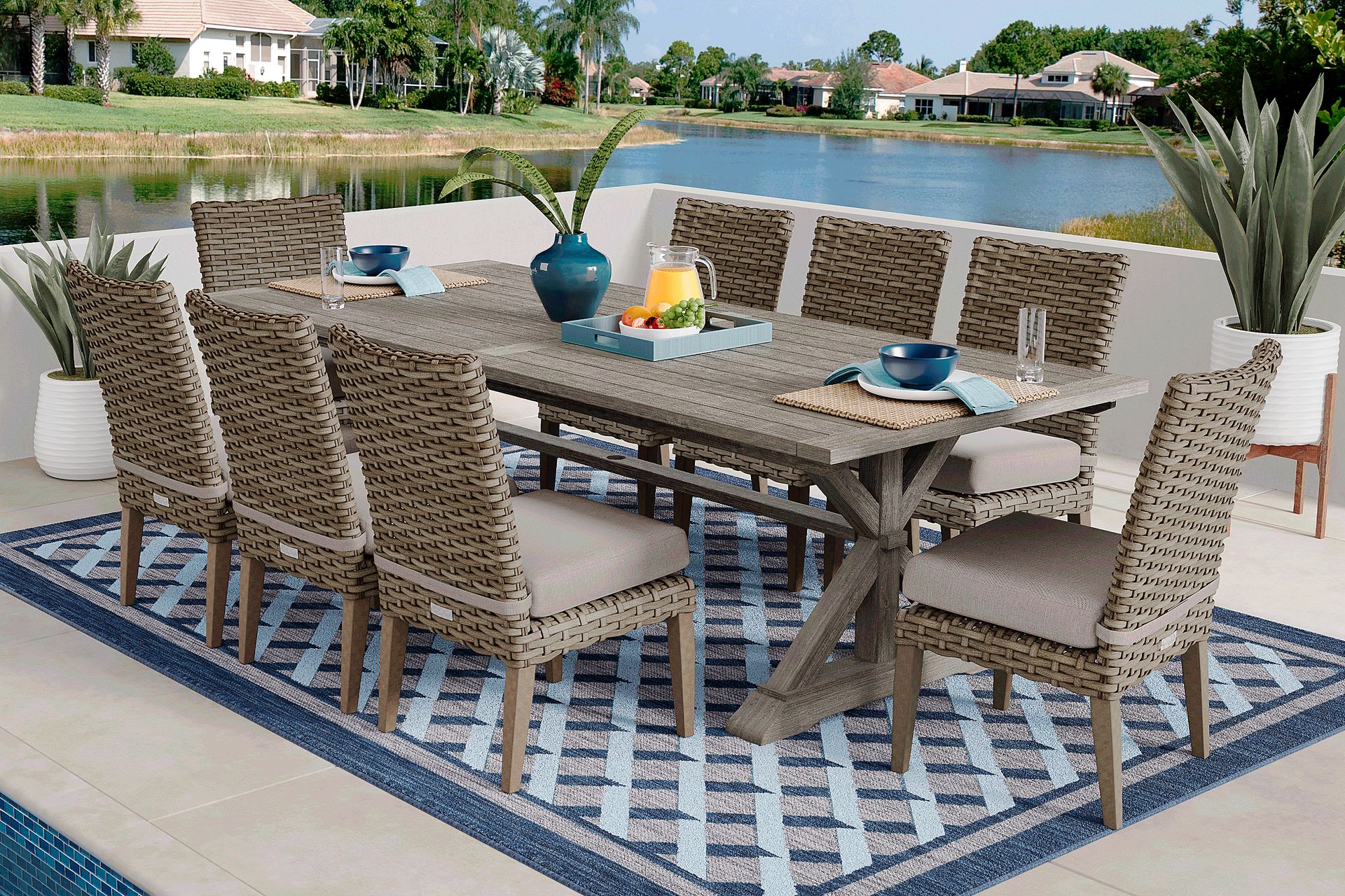 Siesta Key Gray 9 Pc Rectangle Outdoor Dining Set with Twine Cushions - Image 1