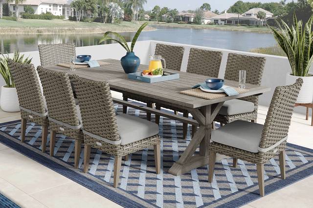 Siesta Key Gray 9 Pc Outdoor Dining Set with Dove Cushions - Thumbnail - Image 1