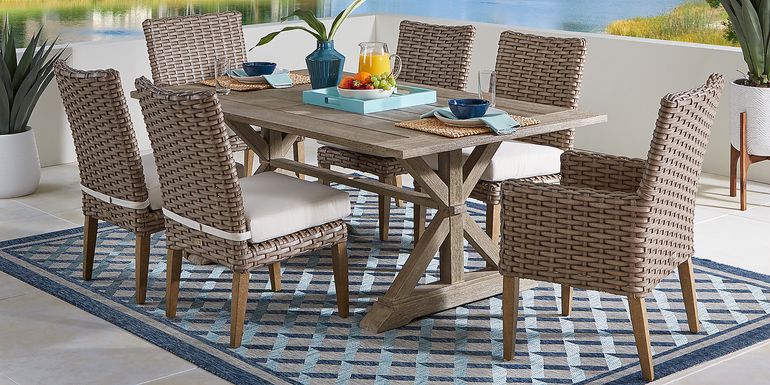 Siesta Key Light Wood 7 Pc 76 in. Rectangle Outdoor Dining Set