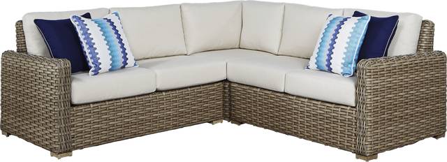 Siesta Key Driftwood 3 Pc Outdoor Sectional with Linen Cushions - Thumbnail - Image 1