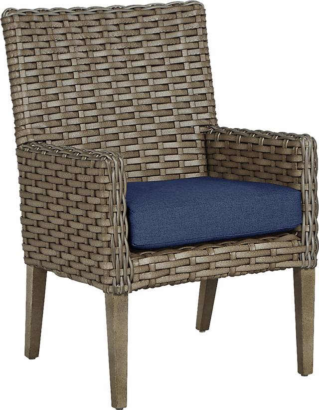 Siesta Key Driftwood Outdoor Arm Chair with Indigo Cushion - Thumbnail - Image 1