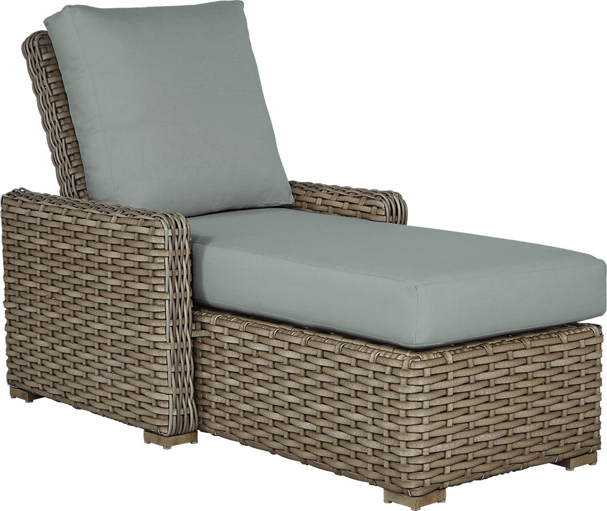 Siesta Key Driftwood Outdoor Chaise with Mist Cushions - Rooms To Go