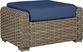 Siesta Key Driftwood Outdoor Ottoman with Indigo Cushion
