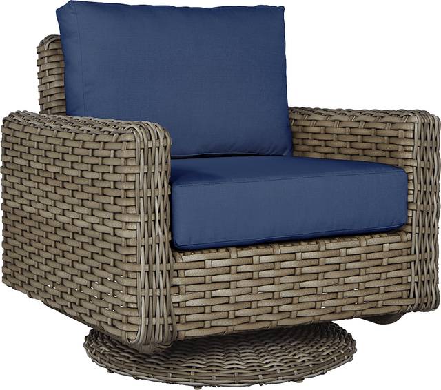 Siesta Key Driftwood 5 Pc Outdoor Fire Pit Seating Set with Indigo Cushions - Thumbnail - Image 4